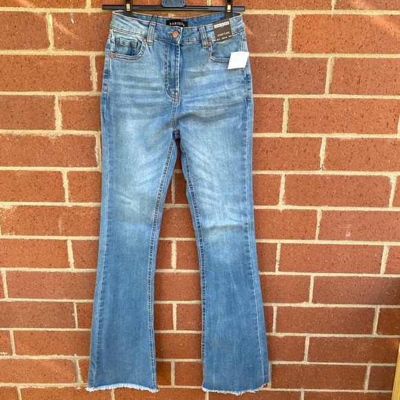 High Waist Frayed Hem Skinny Flare Denim Jeans - Picture 5 of 8